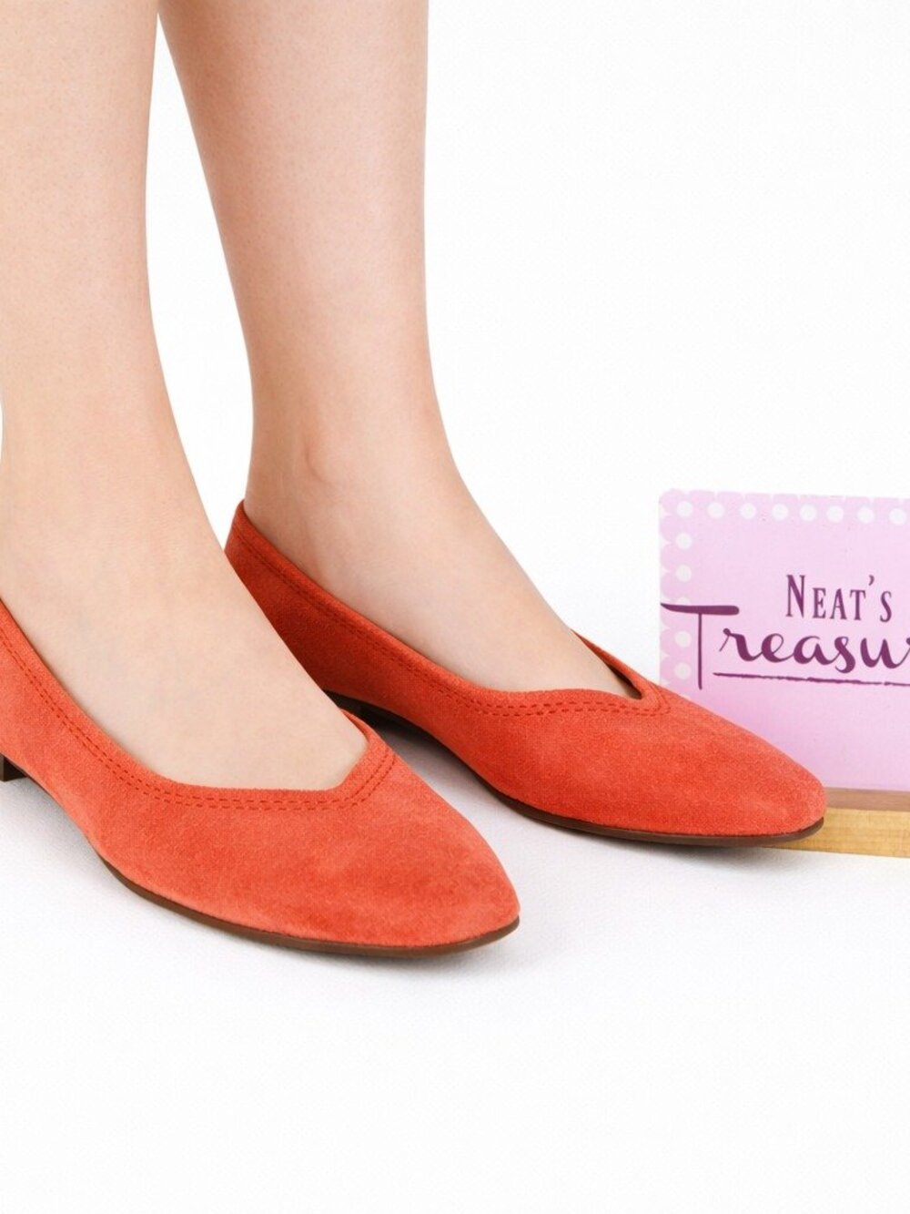 Lucky Brand ALBA Grenadine Hard Rock Orange Leather Square Toe Flat Shoe Sz 6 M - Picture 1 of 16